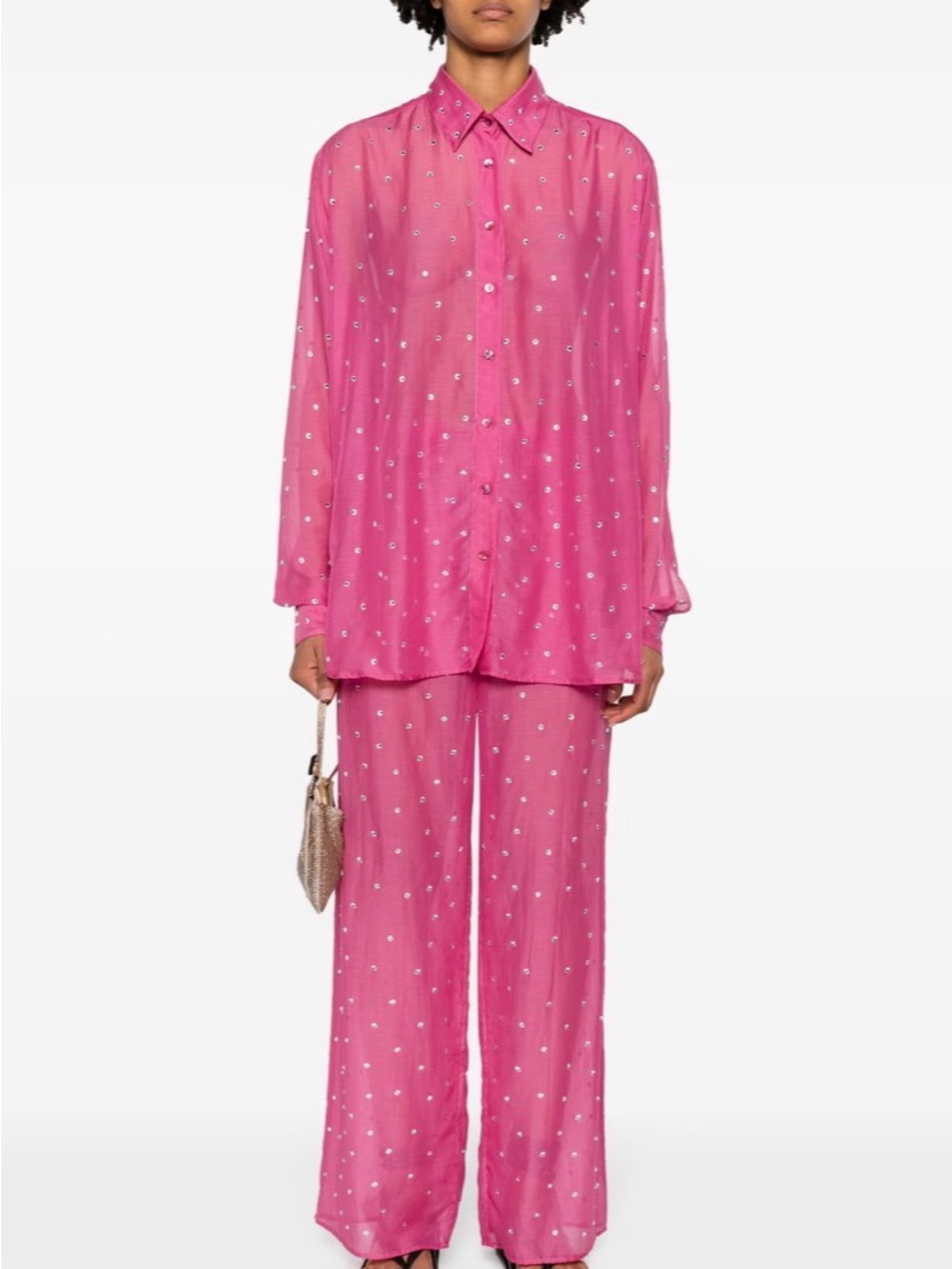 OSEREE- LIKE NEW- HOT PINK RHINESTONE-EMBELLISHED LIGHTWEIGHT SET- S/M OVERSIZED
